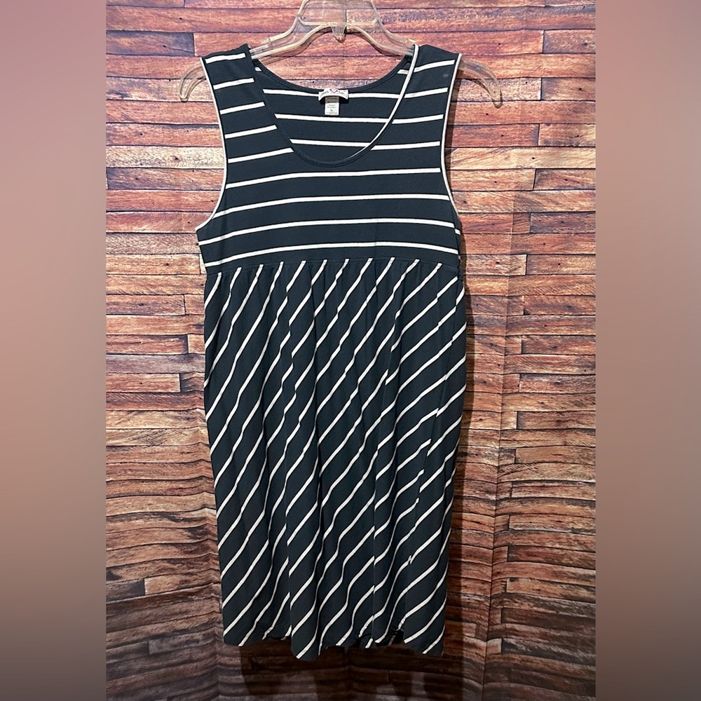 Navy Blue & White Striped Maternity Dress